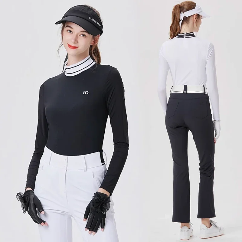 

BLKTEE Golf Long Sleeved Sunscreen Clothing Women Spring Summer Half High Neck T-shirt Top Sports Slim Skirt Tennis Skort