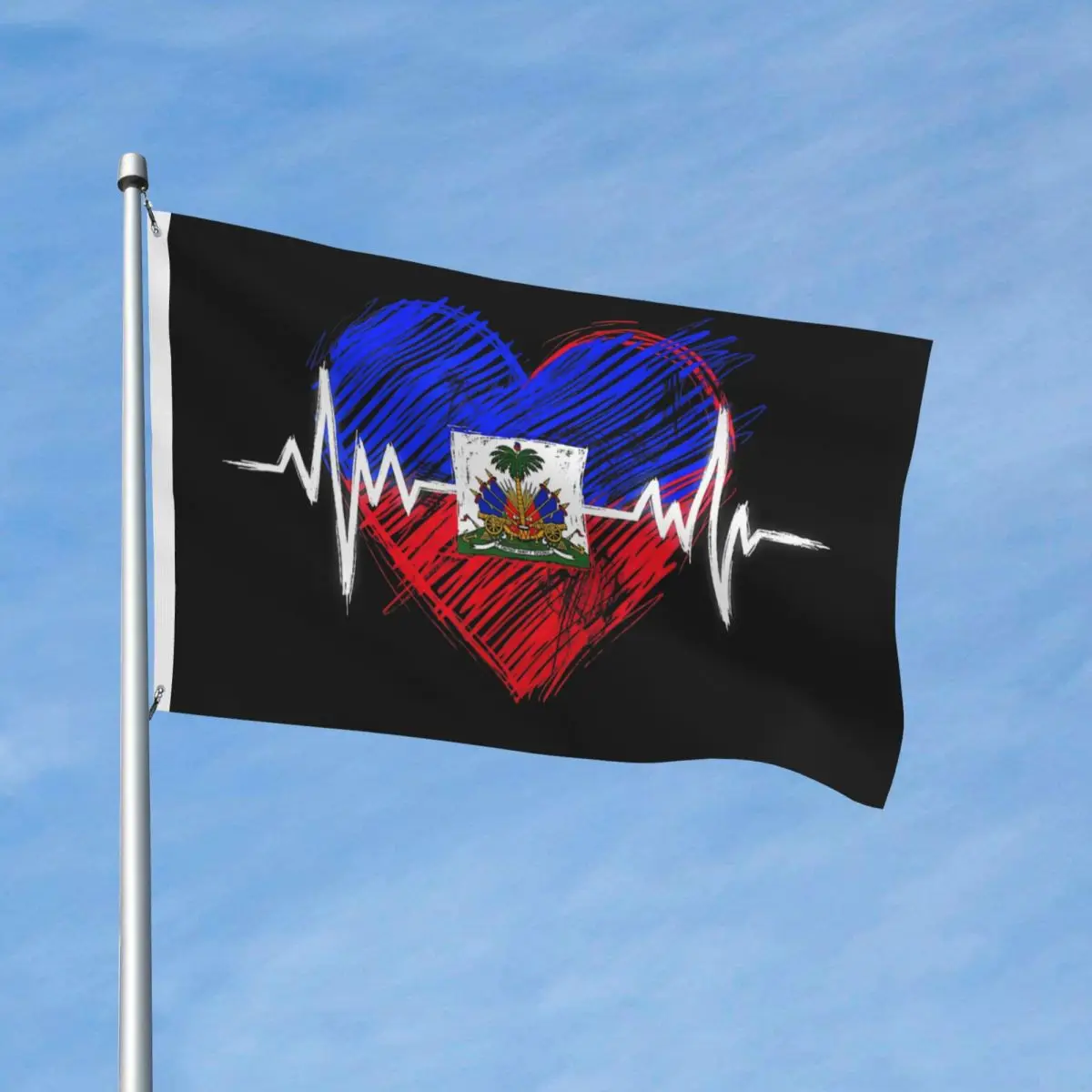 Haiti Independence Haitian Flag Day Heartbeat Flag 90X150cm Custom Flags Banner Hanging For Indoor Outdoor Decor