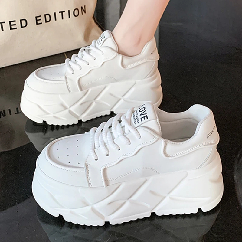 Summer Women 7CM Platform Sneakers Fashion Casual Outdoor Lace Up Shoes High Quality Sneaker Breathable Thick Bottom Shoe Female