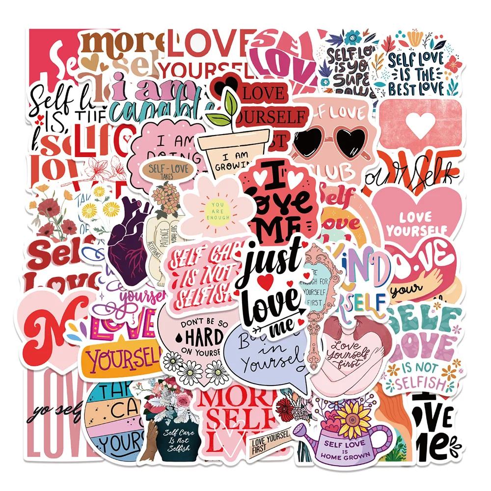 50pcs Aesthetic Motivational Self Love Stickers For Ipad Journal Stationery Kscraft DIY Pink Power Sticker Scrapbooking Supplies