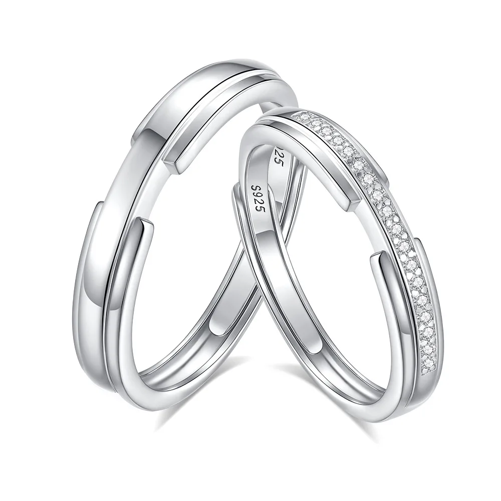 Diamond couple ring female niche design S925 sterling silver light luxury high-end open ring gift