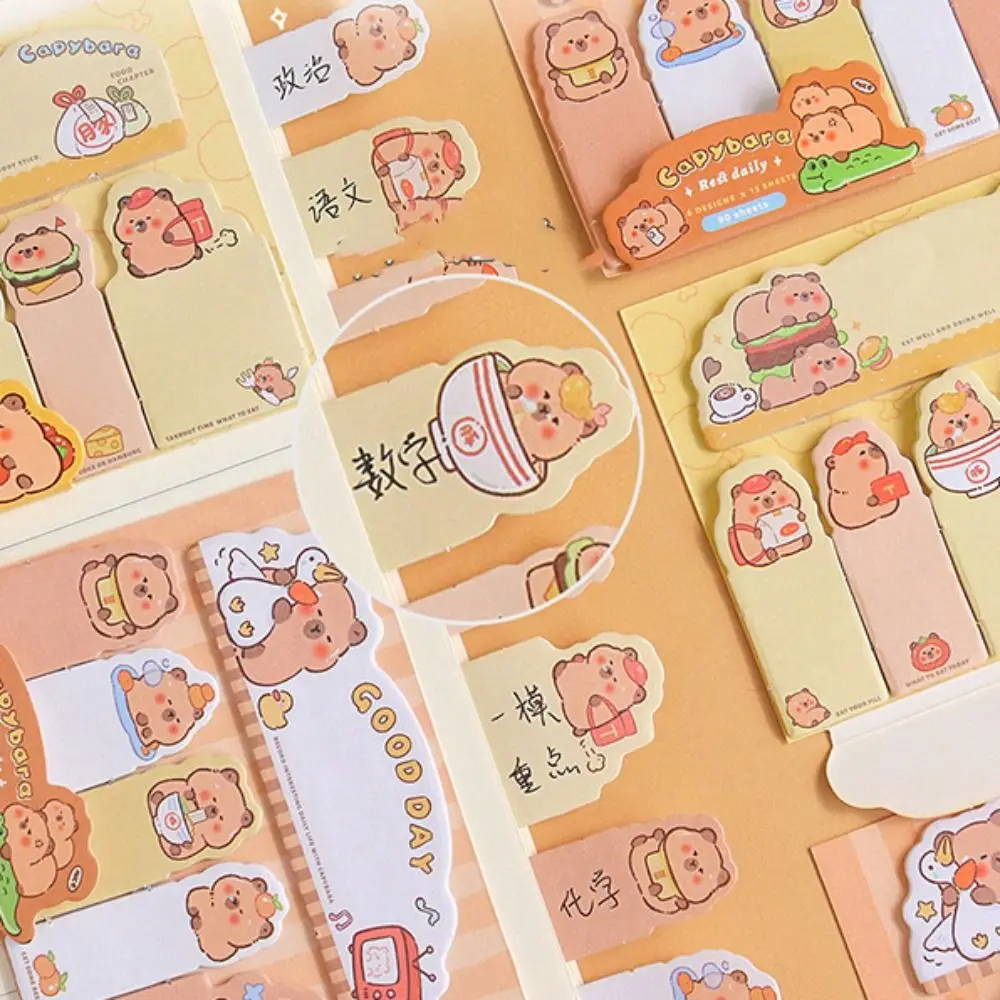 ตัวอักษร Capybara แท็บดัชนี Self กาว 90 แผ่นการ์ตูน Sticky Notes Multi-Purpose To Do List กระดาษข้อความเครื่องเขียน