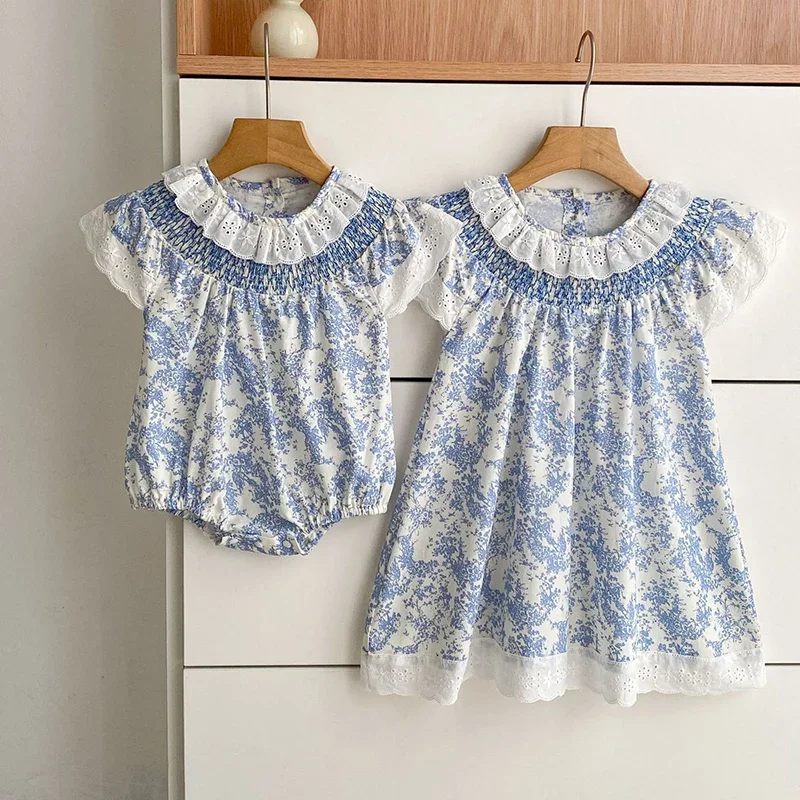 2026 New Summer 2-6Yrs Baby Girl Party Dress Flying Sleeve Cotton Print Infant Baby Romper Kids Princess Dress Children Clothes
