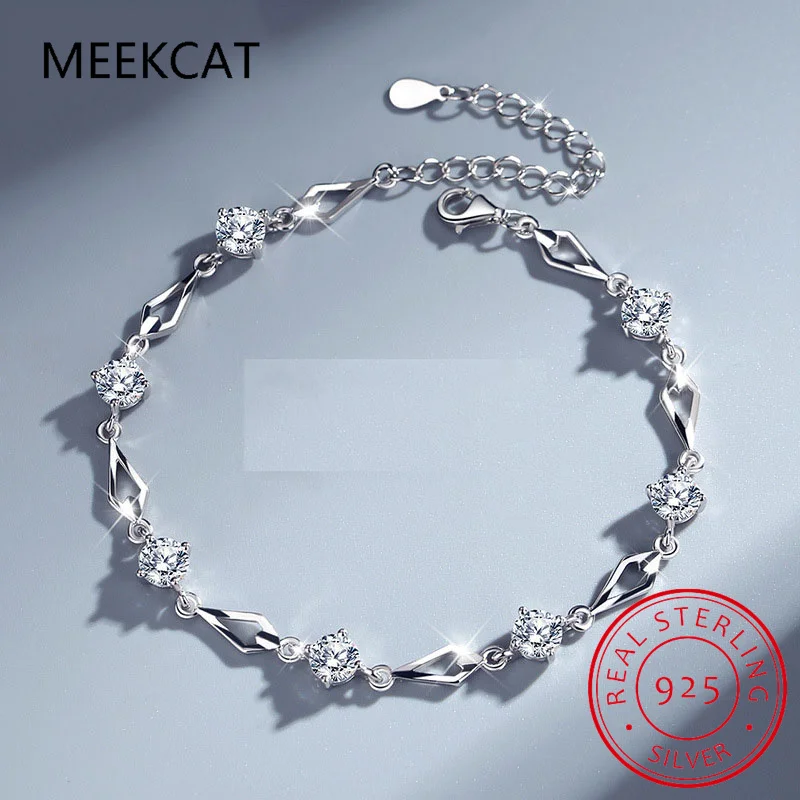 

Теннисный браслет из твердого серебра 925 пробы с четырьмя когтями из муассанита для женщин, лабораторный браслет с бриллиантами и ромбами для помолвки, подарок на вечеринку