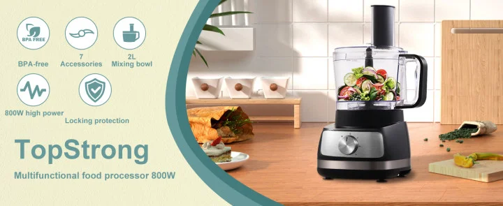 Topstrong 800W 8-in-1 Silberner Fleischzerkleinerer mit 3 Geschwindigkeiten Küchenmaschine – Detail 2