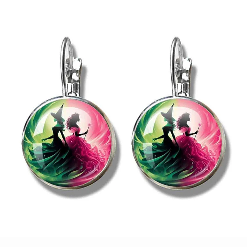 The Movie Wicked Elphaba&Linda Cosplay 20MM Glass Cabochon Earrings Jewelry Accessories Earring Jewelry Gift for Couple