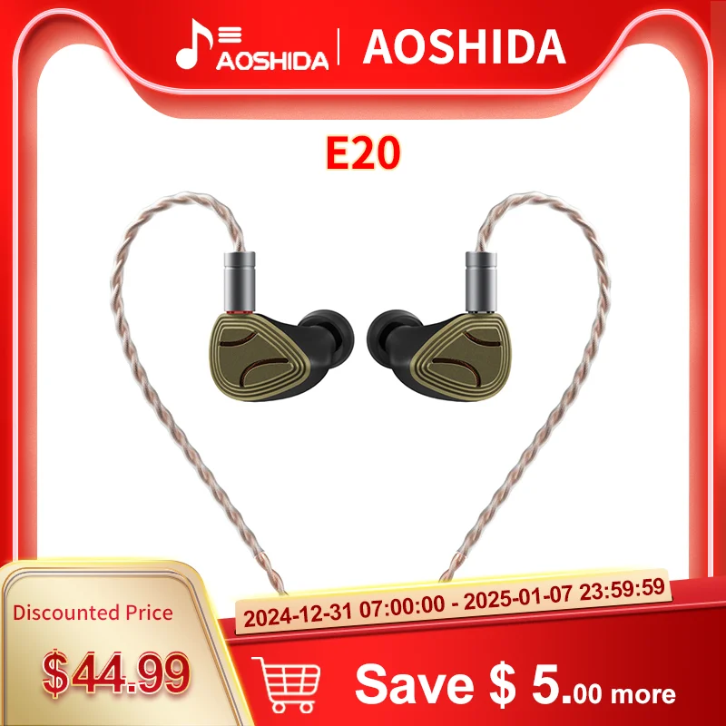 Aoshida E20 Wired Hifi In-ear Headphones 3.5mm Beryllium Coated Dynamic Driver Wired earphone  with 0.78 2Pin Cable HiFi Earbuds