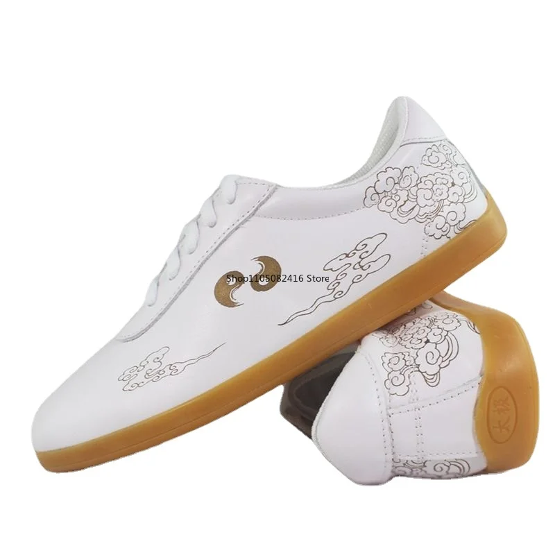 

Tai Chi Shoes Men and Women Leather Martial Arts Shoes Non Slip Kung Fu Sneakers Low Top Chinese Traditional Shoes