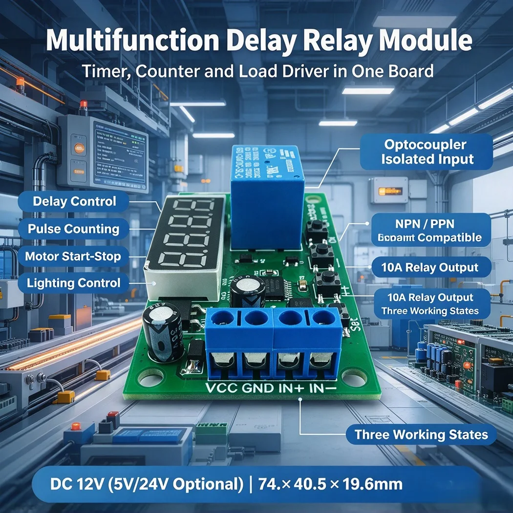 2pcs Time Delay Relay Module DC12V Optional DC5V DC24V Opto-isolated NPN PNP 10A NO COM NC Pulse Counting Controller