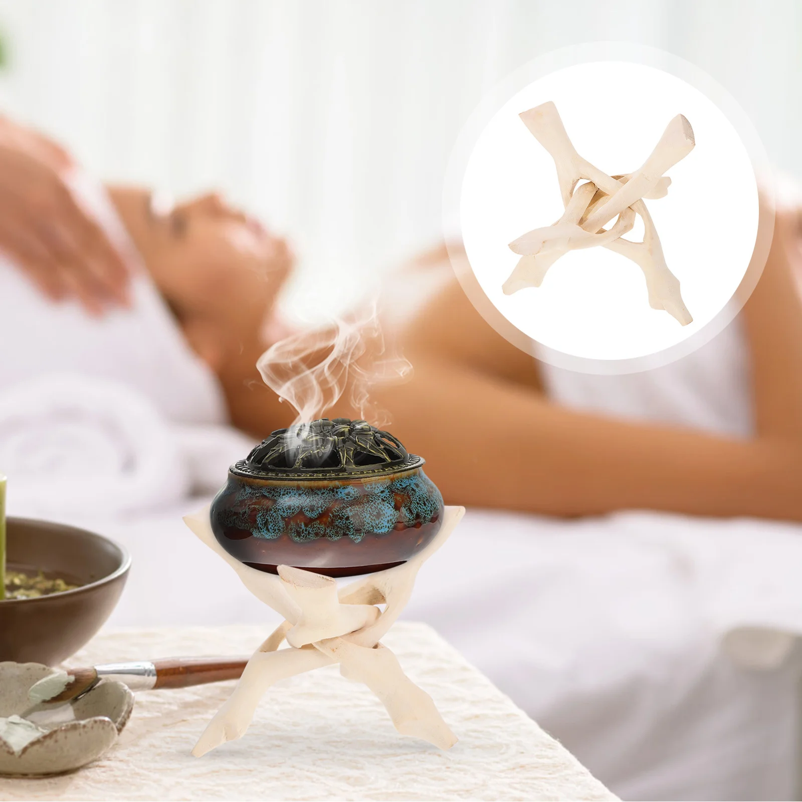 

Wooden Tripod Stand Multipurpose Crystal Sphere Holder Abalone Shell Support Incense Burner Rack Home Decor Wooden Tripod Stand