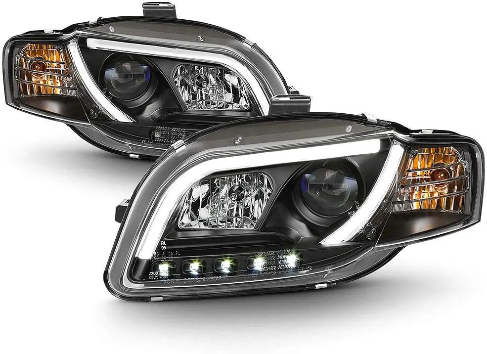 

Для Audi A4 S4 B7 2006-2008 годов: Светодиодные фары-проекторы с черными трубками DRL, комплект для водителя и пассажира