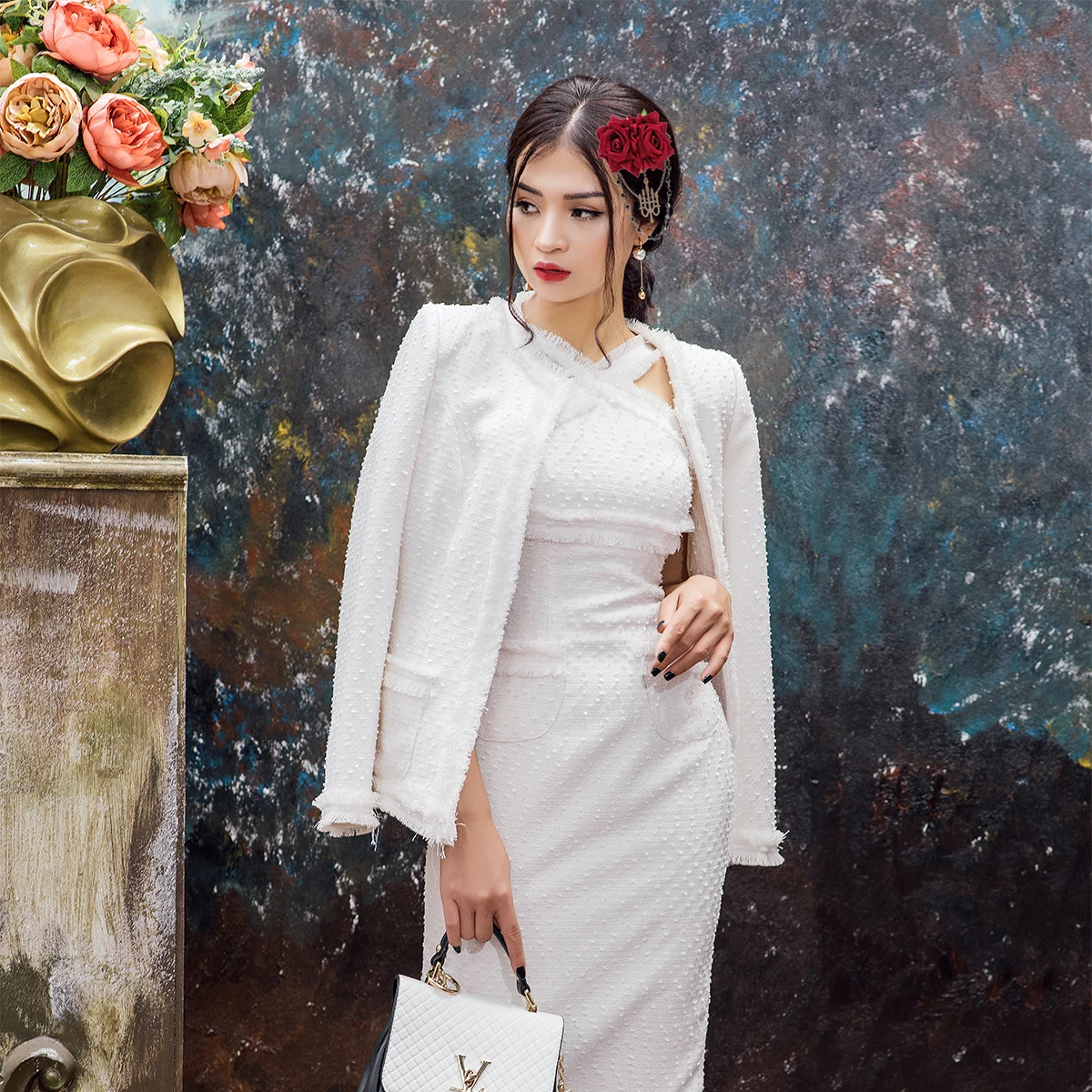 

Plastic Alloy Wedding Hair Accessories Bridal Dress Pins Rose Brooch Gothic Corsage Tassel Breastpin Elegant Artificial