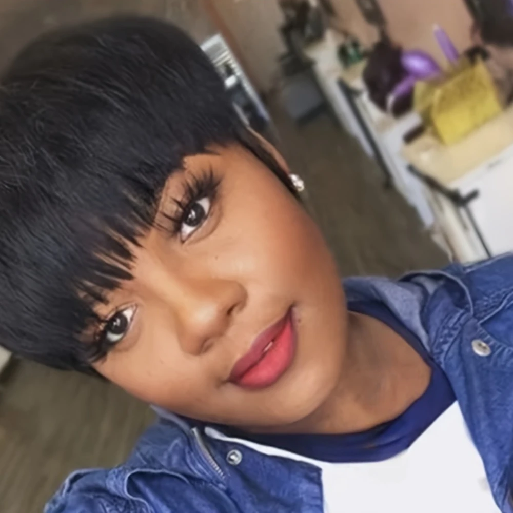 350 # /99j/1b colorido pixie corte em linha reta peruca de cabelo humano para as mulheres completa máquina feita peruca curta em camadas peruca reta com franja