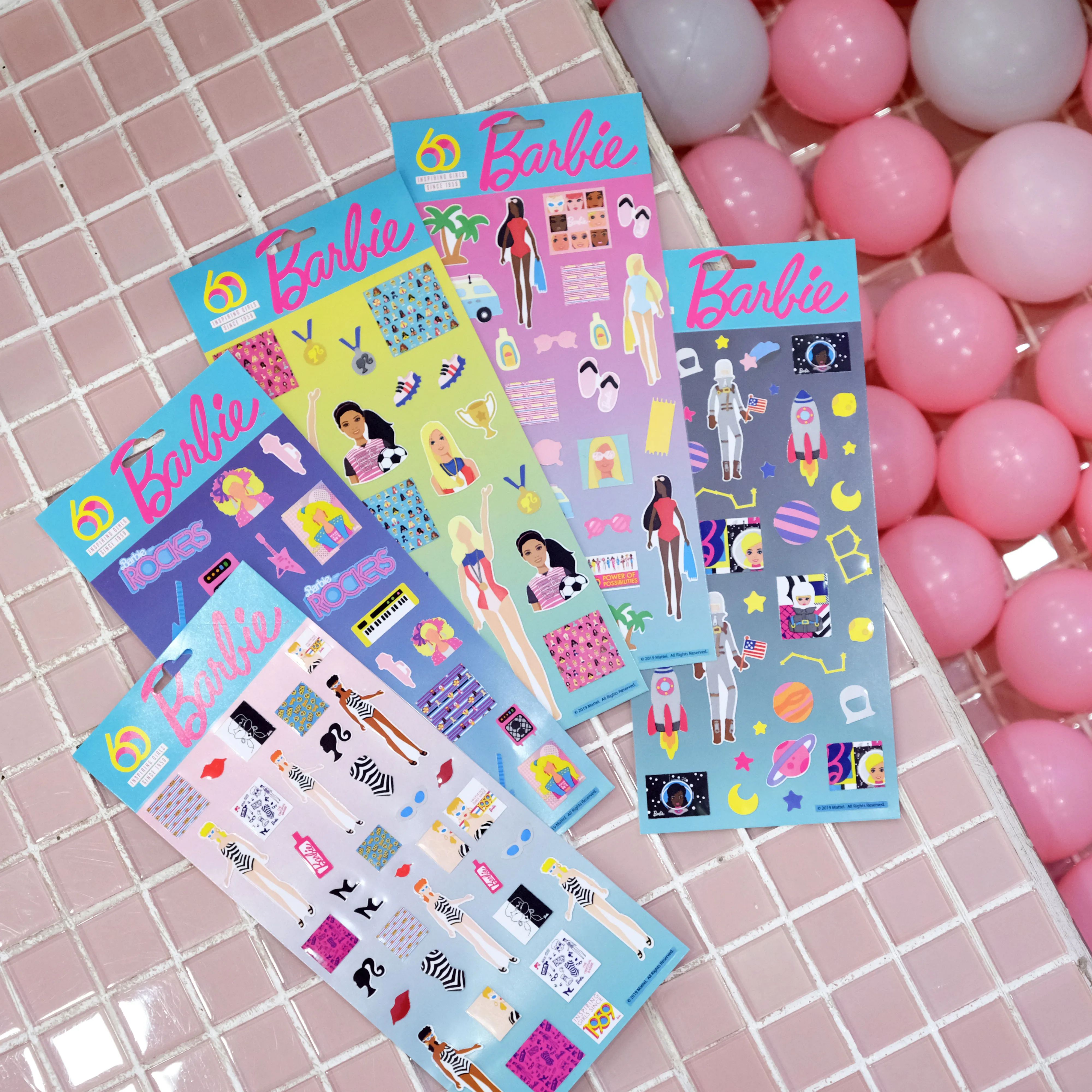 Retro 5 Styles Barbie Doll 60th Anniversary Stickers Waterproof DIY Journal Photo Album Girls Accessories Anime Toys Kids Gift