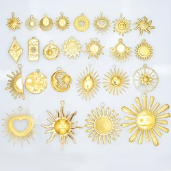 5pcs Stainless Steel Moon/Thread Sun Pendants For Jewelry Making Supplies Real Gold Plated Charm DIY Bracelets Earrings Findings