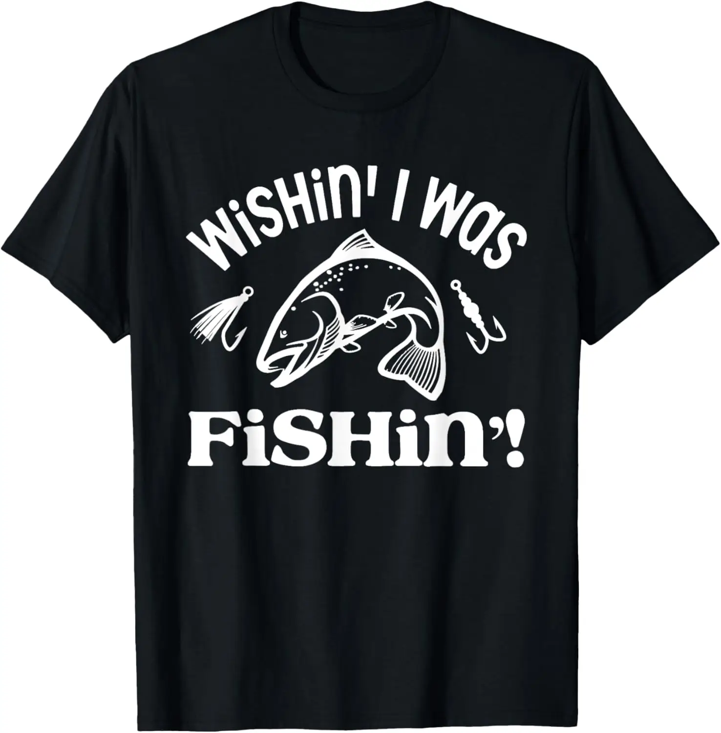 

Wishing I Was Fishing - Witty Angler Salmon Fish Quoting T-Shirt