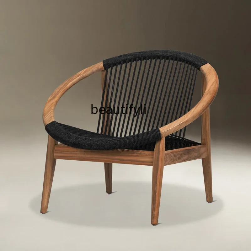 

D80 Nordic high-end teak outdoor sofa chair leisure solid wood chair balcony courtyard sofa combination