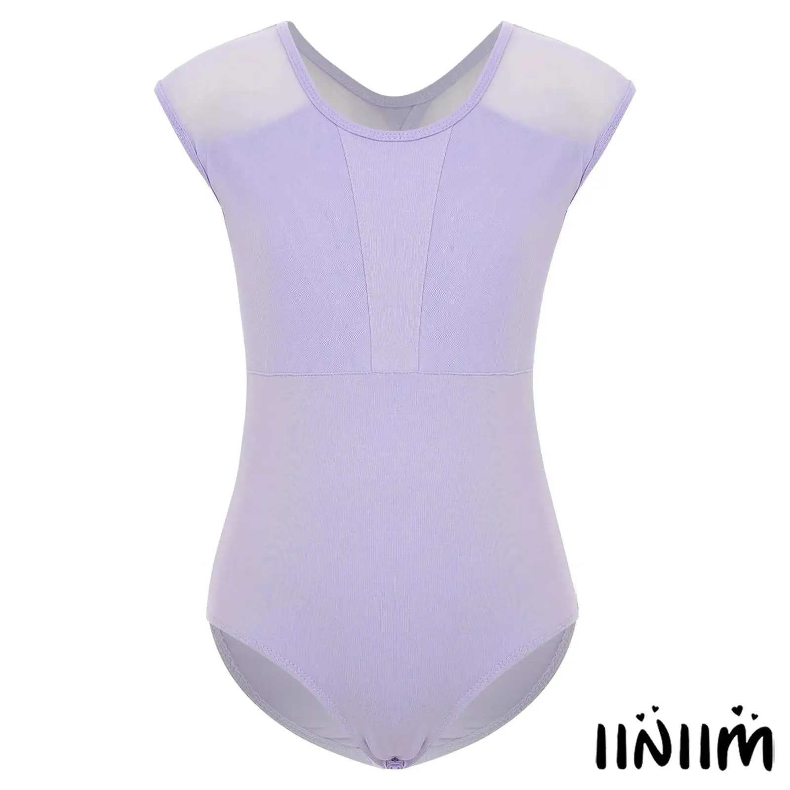 

Kids Girls Ballet Dance Leotard Round Neck Keyhole Back Sheer Mesh Dance Bodysuit Figure Skating Dance Performance Costume