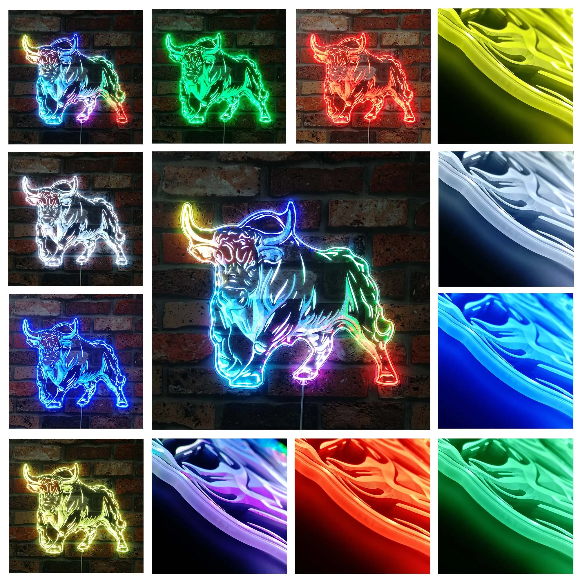 Bull Animal RGB Dynamic Glam LED Sign st06-fnd-i0310