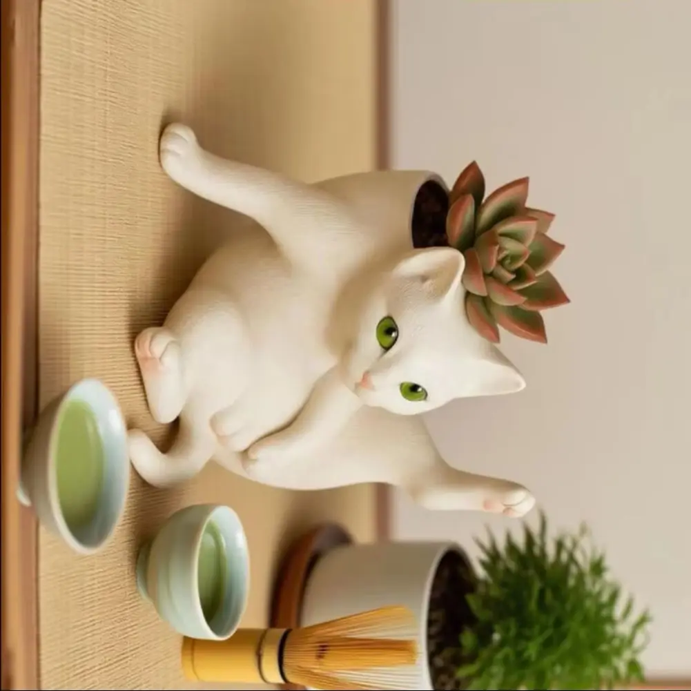 

5/8-Inch Grooming Cat Planter Pot Playing Ball Cat Succulents Herb Plants Mini Flower Pot Container Home Decor 2025