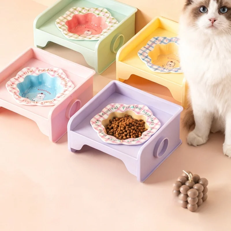 

Cream Color Ufo Shaped Ceramic Pet Bowl Anti-Spill Elevated Cat Dog Food Water Bowl Anti-Tip Design Pet Supplies