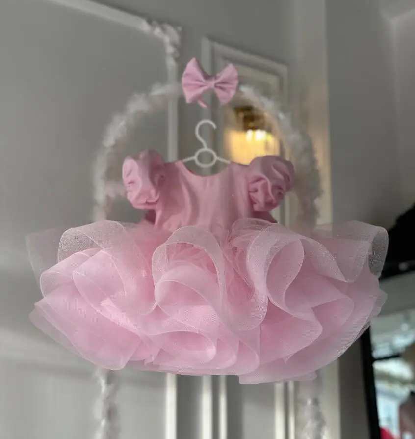 

Pink Tulle Organza Baby Girls Dresses with Big Bow Princess Fluffy Flower Girl Dress Birthday Party Pageant Gown