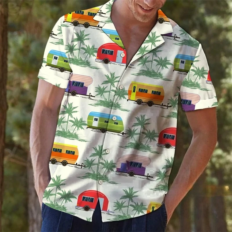 3D Print Bike Pattern Casual Hawaiian Shirts for Men
