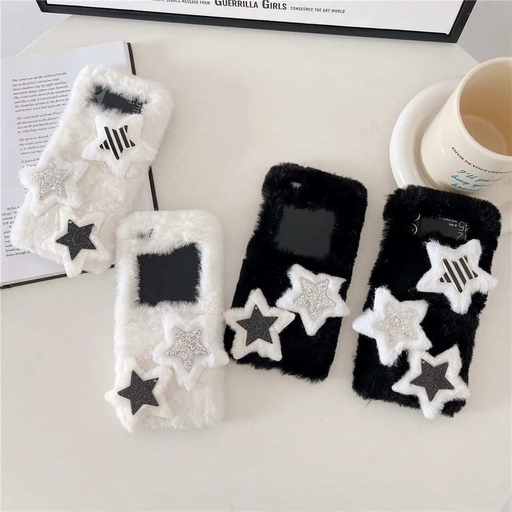 Funda de teléfono de felpa esponjosa para Samsung Galaxy Z Flip 5, funda para Galaxy Z Flip4, funda para Z Flip3, dibujos animados, perro, lindo, coreano, bricolaje