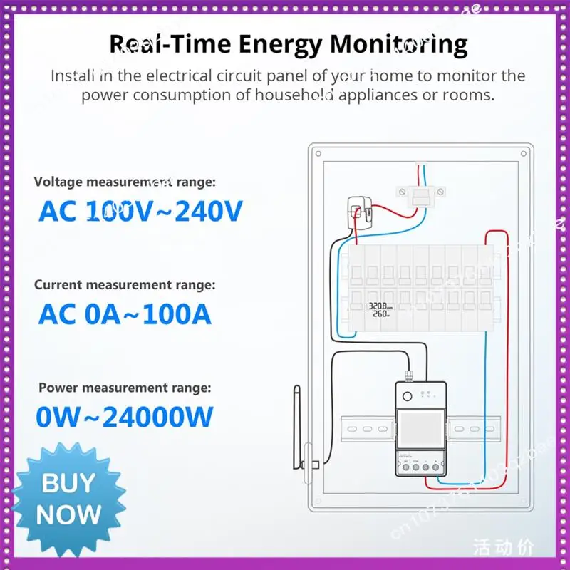 Hot Ltem POWCT Ring Smart Power Meter ESP32 Chip Current Transformer 100A Energy Monitor Contacter Control Works With Alexa IFTT