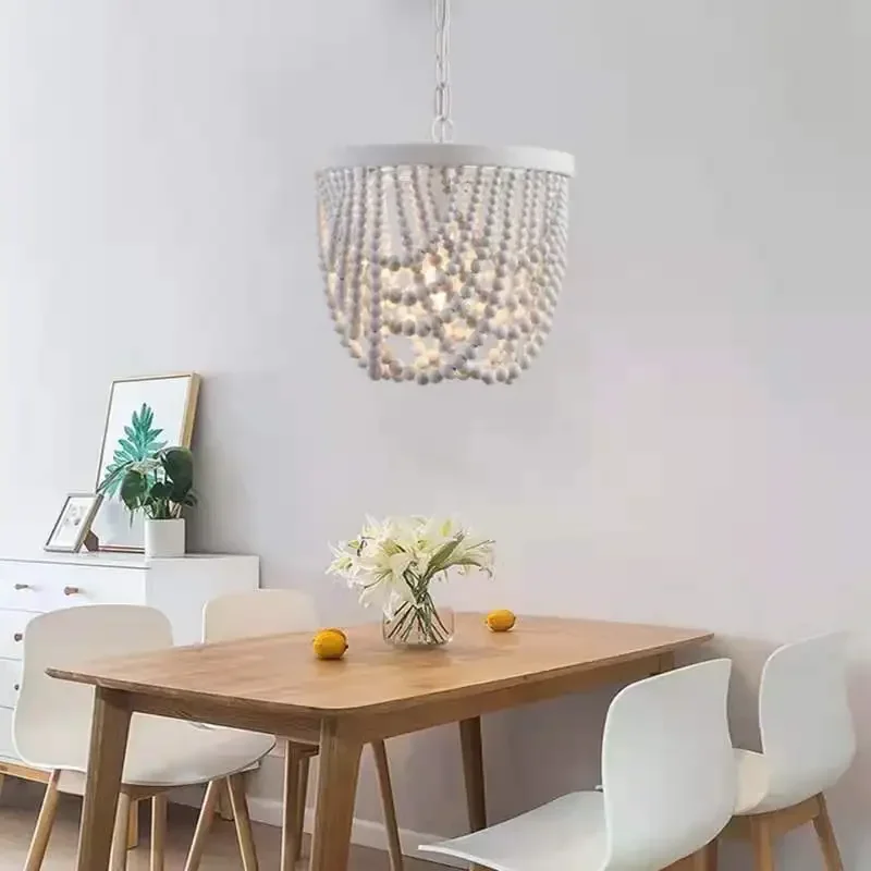 Boho Wooden Beaded Chandeliers Lighting Bedroom Fringe Tassel French Hanging Lamp For Kitchen/Dining Room/Entryway/Hallway/Foyer