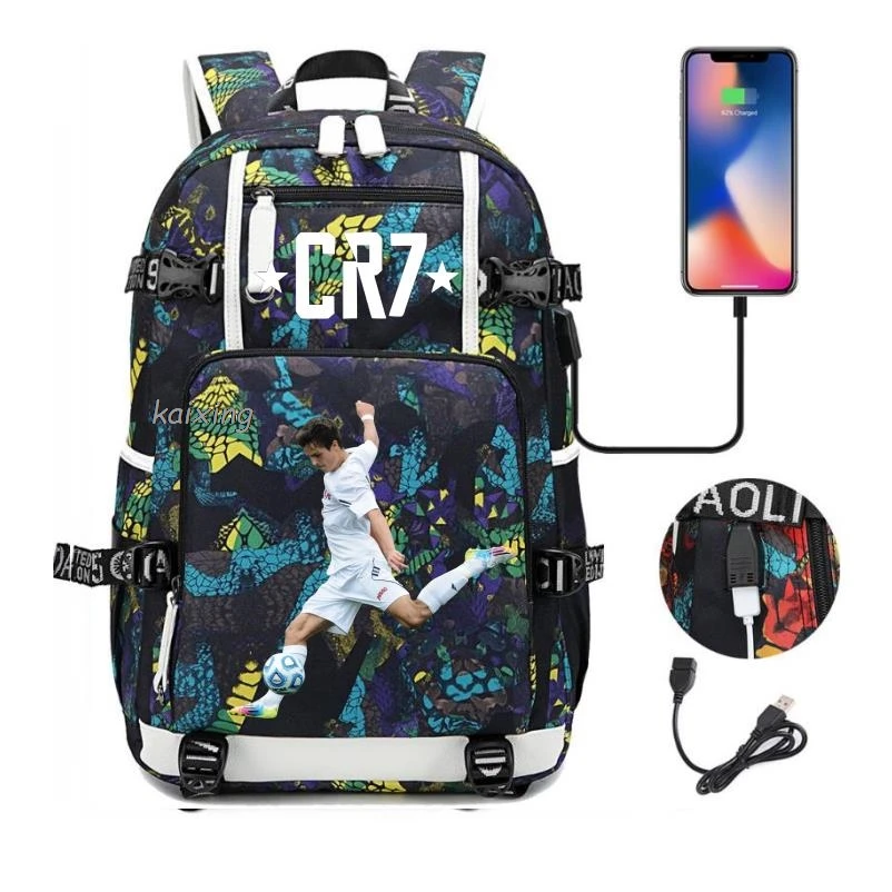 

New CR7 Backpack Camouflage Capacity USB 18 inch Laptop SchoolBags Waterproof Multifunctional Business Travel Mochila Infantil