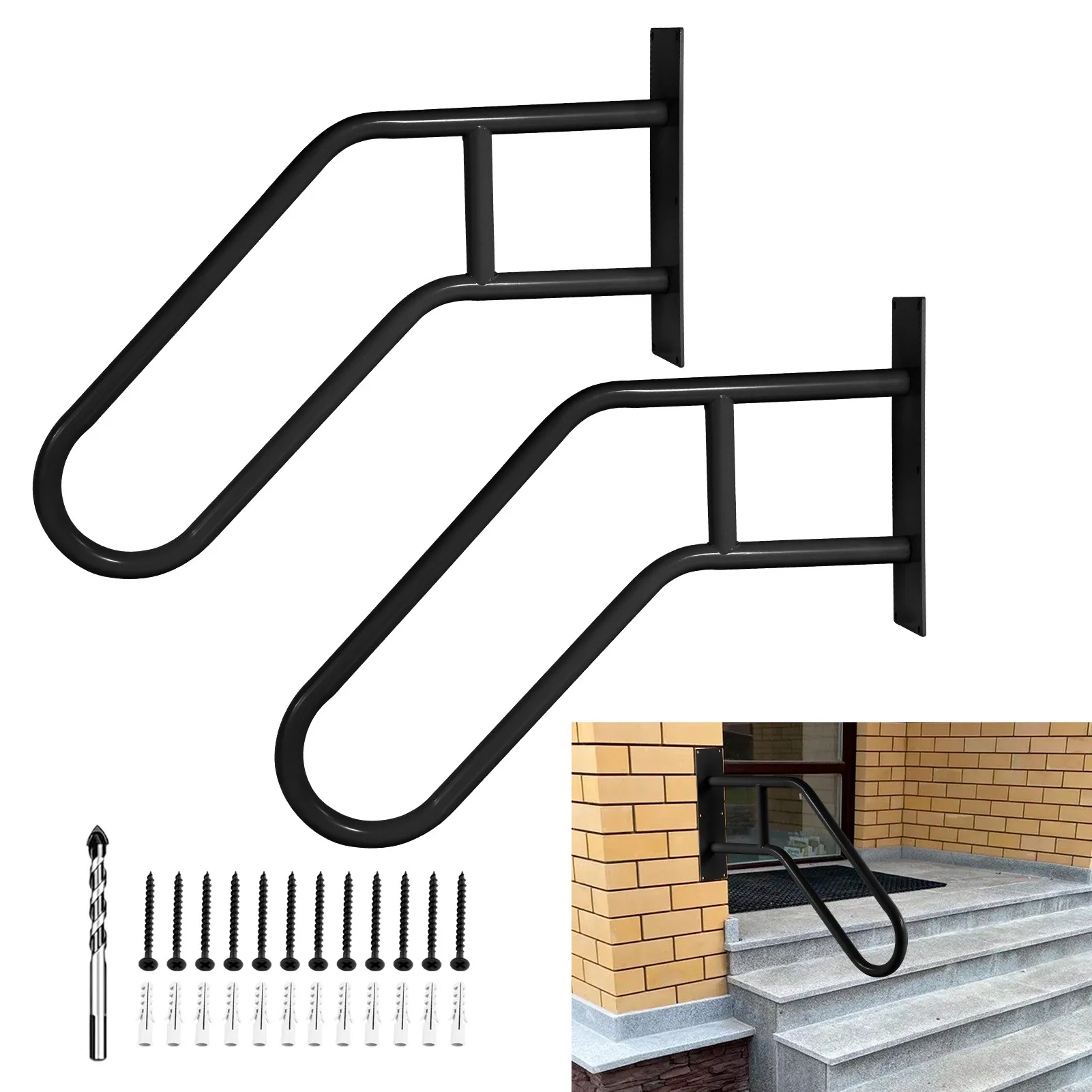 

2 Pack Handrails for Outdoor Steps, 22.8in Wall Mount Heavy Duty U-Shape Railing for Garage Porch Garden