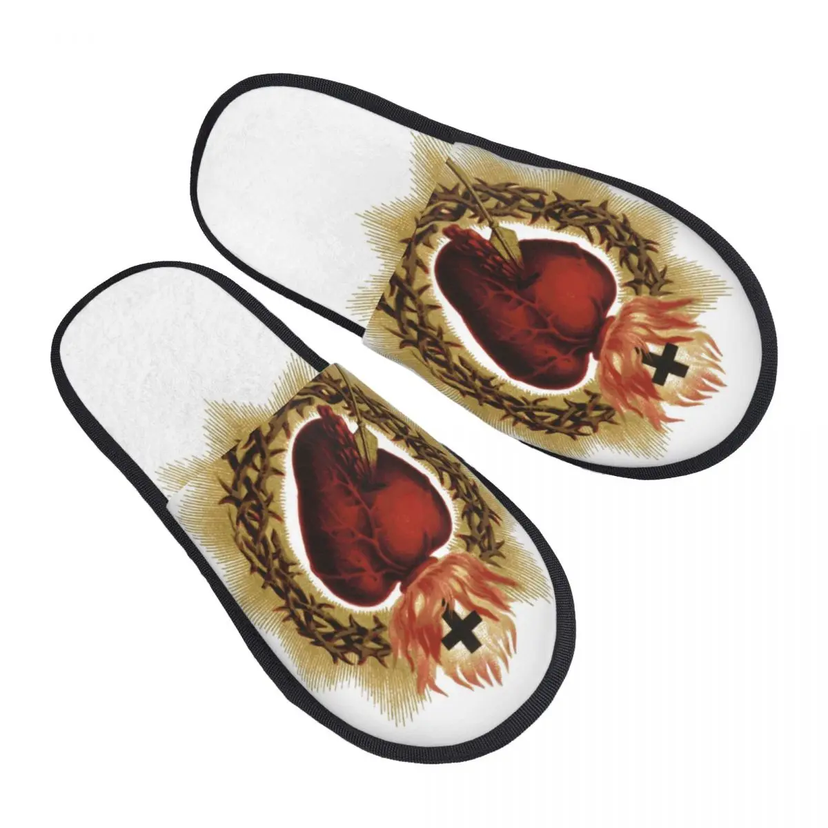 Custom Sacred Heart Of Jesus Catholic Guest Slippers for Bedroom Women House Slipper