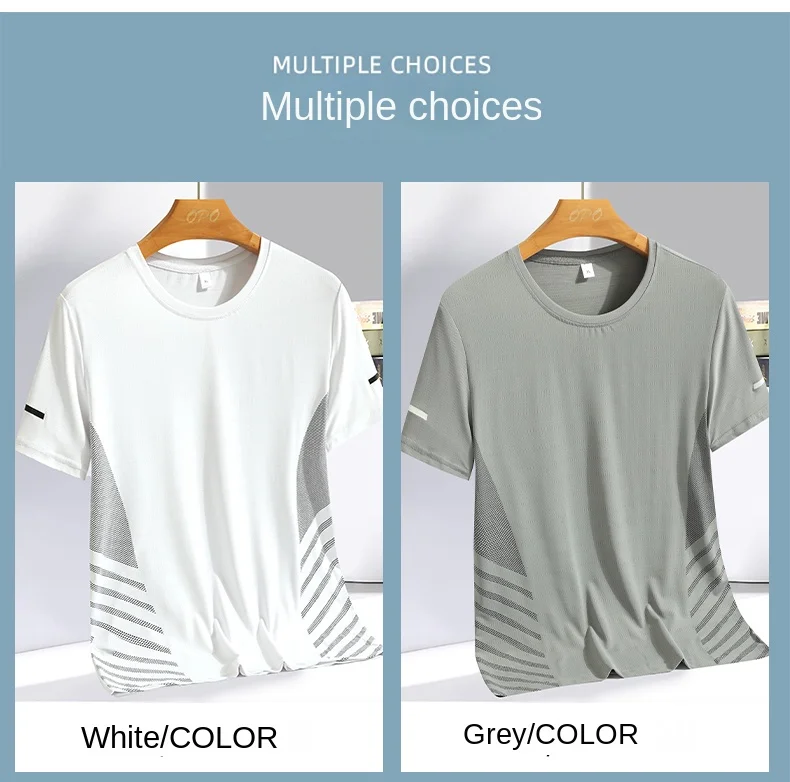 Running T-shirt Men Summer Ice Silk Thin Top Reflective Printing Quick Dry Short Sleeve Breathable Fitness Sports T-shirt 5XL