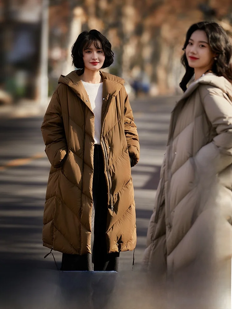 

Xhange Winter down Jaet Women's Warm Thiened Goose down Coat Hooded Non-Removable White Goose Feather Traceable 95%