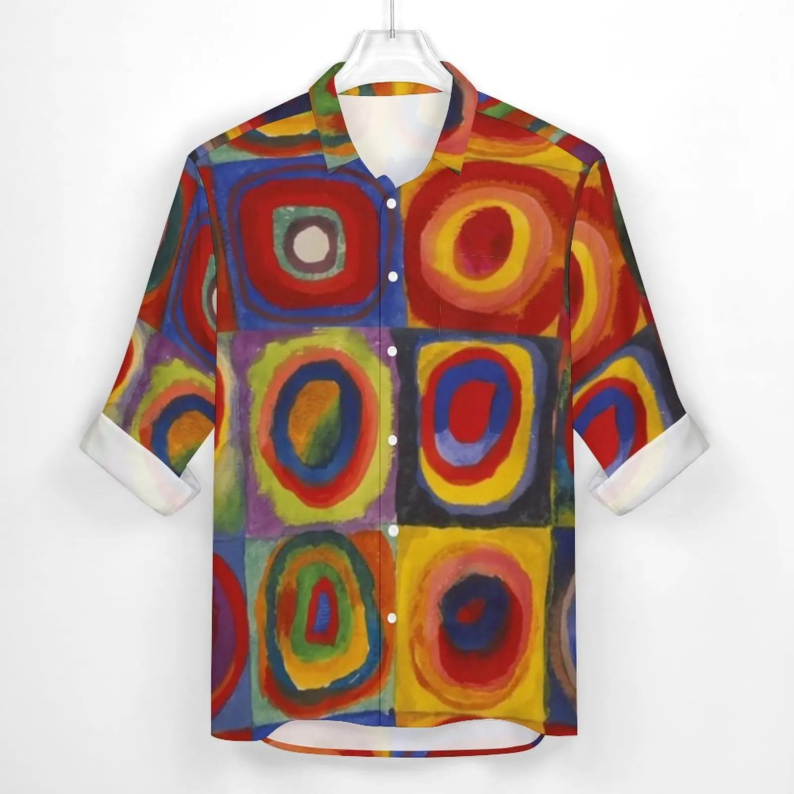 Retro Pop Art Shirt Autumn Kandinsky Print Casual Shirts Man Fashion Blouses Long Sleeve Design Y2K Clothing Big Size