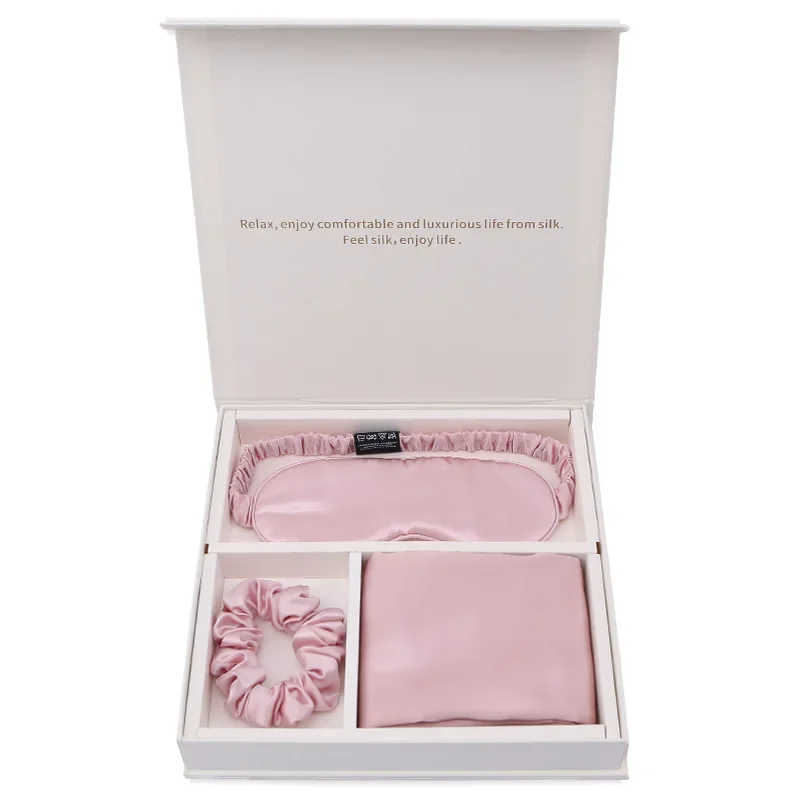 Luxurious 100% Mulberry Silk Eye Mask, Headband and Pillowcase Set in Gift Box - Perfect for Travel