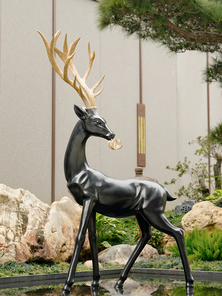 Garden decoration Zhaocai Fu deer large landing plum deer sculpture art interior ornaments hotel animal decoration