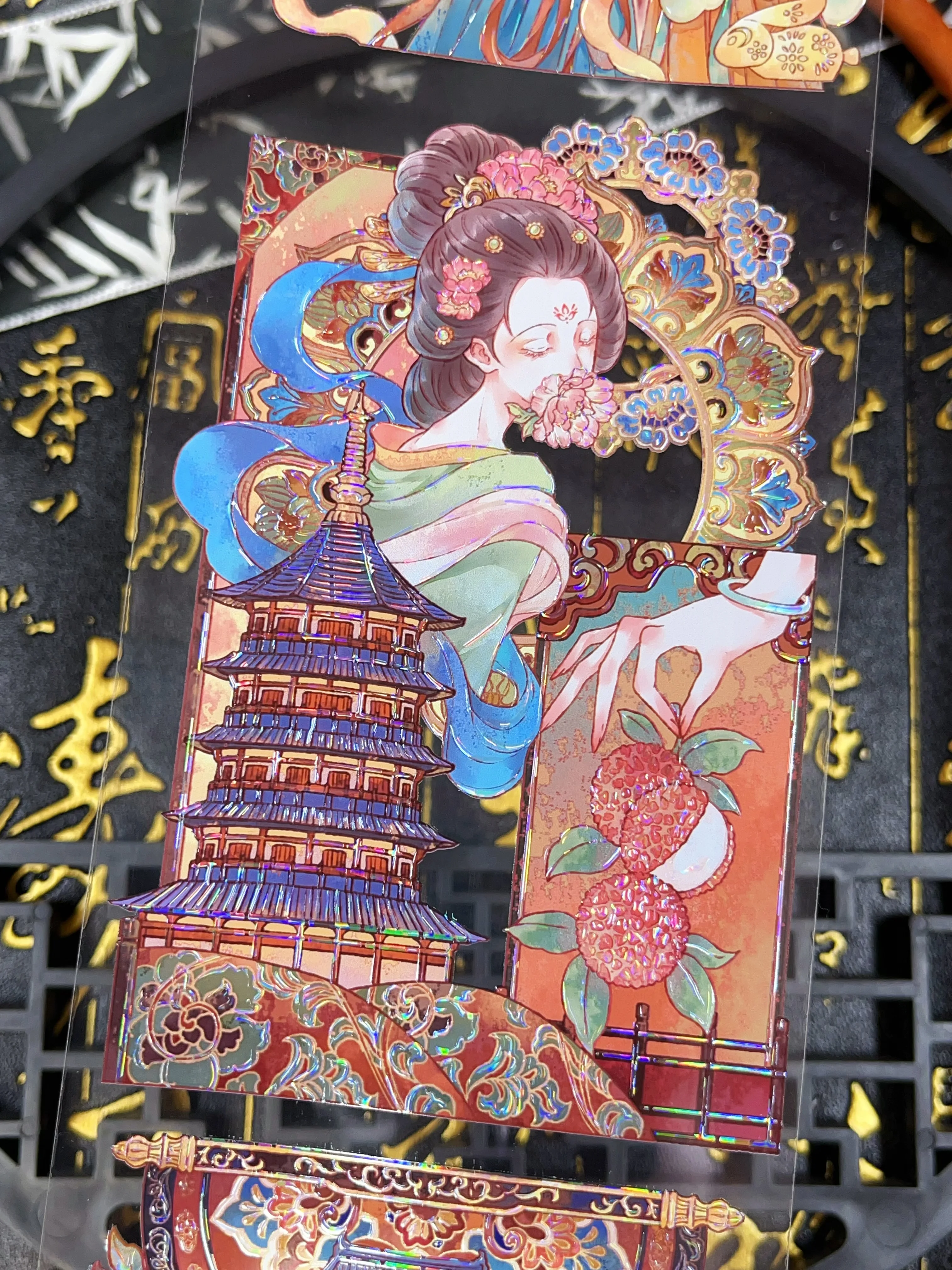 Dynasty Tang People Prosperous Life Shiny Shell PET Tapes Craft Supplies DIY Scrapbooking Card Making Decorative Plan Stickers
