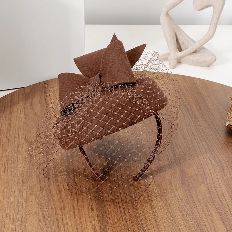 French Black Beret Fascinator Winter Elegant Top Hats For Women With Bowknow Wool Felt Lady Church Tea Party Headwear