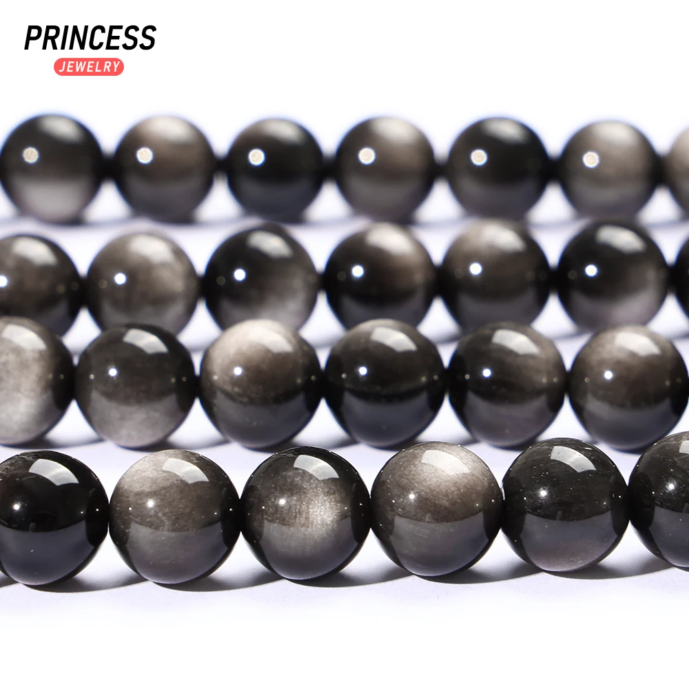 

A+++ Natural Silver Obsidian 6 8 10mm Loose Gemstone Beads for Jewelry Making Wholesale Crystal Beads DIY Accessories