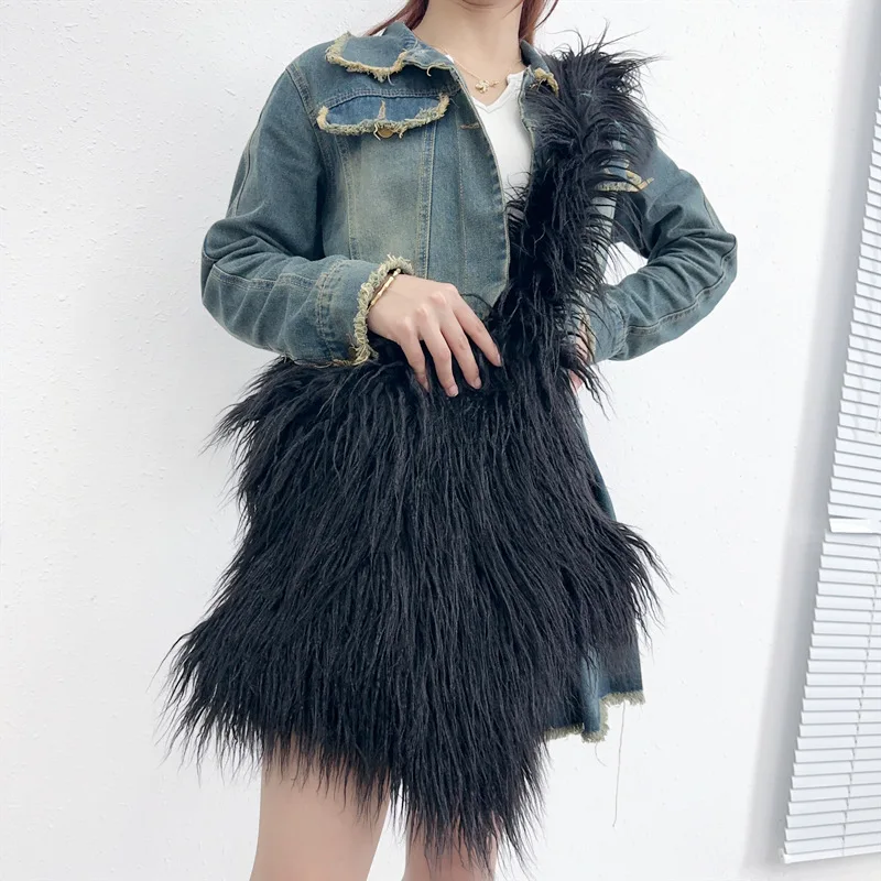 Faux Fur Women Bag Star Shape Autumn Winter Street Style Shoulder Bag Pures and Bag Crossbody  Girls Bag Euro-America Style