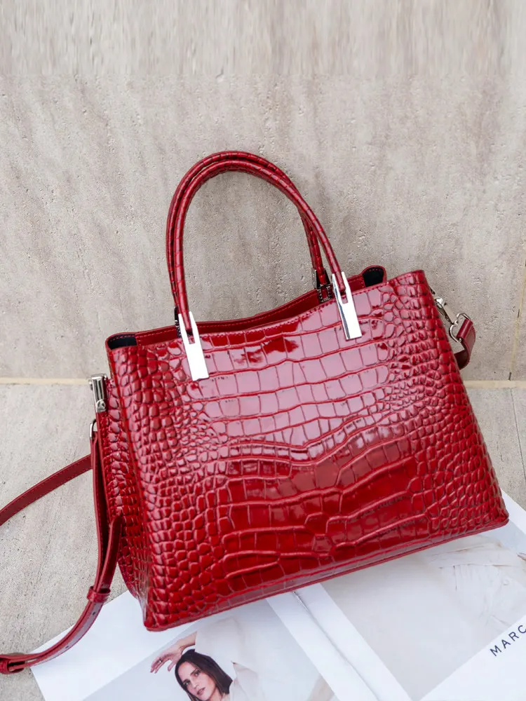 Aidrani Women Crocodile Print Tote Bag, Genuine Cowhide Top Handle Purse, Designer Shoulder Handbag for Work Office Party Daily