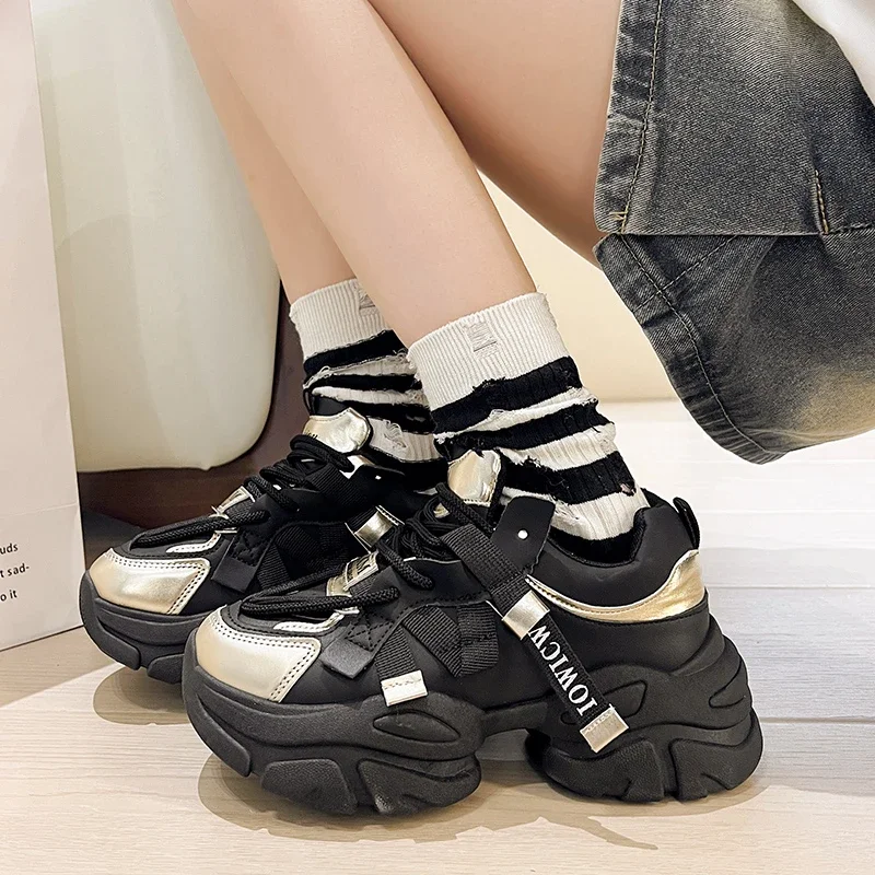 Womens Sneakers Shoes Tennis Female Platform Roses Fashion Trainers 2024 Thick Sole Fabric PU Lace-Up Increased Internal Rubber