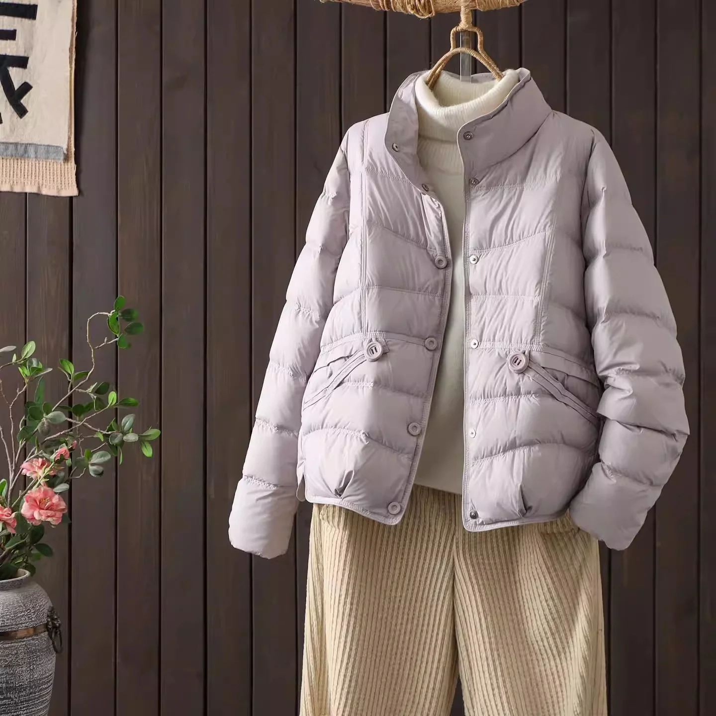 

Faionable Lightweight 90 Du down Jaet, женская зимняя новая корейская теплая верхняя одежда со свободным воротником-стойкой