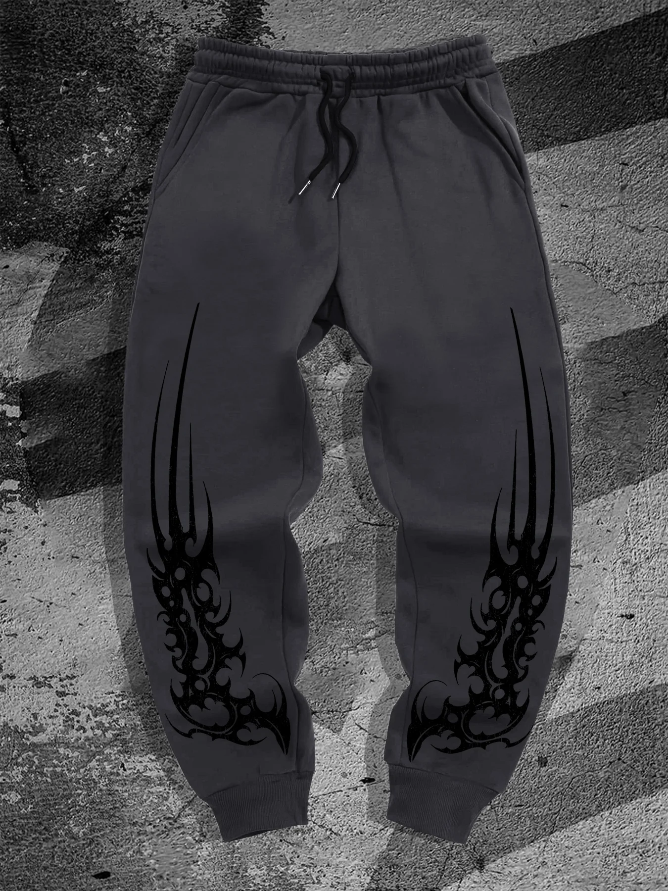 Gothic Tribal Jogger Pants Men White Thorn Pattern Print Elastic Drawstring Loose Sweatpants Punk Streetwear Trousers