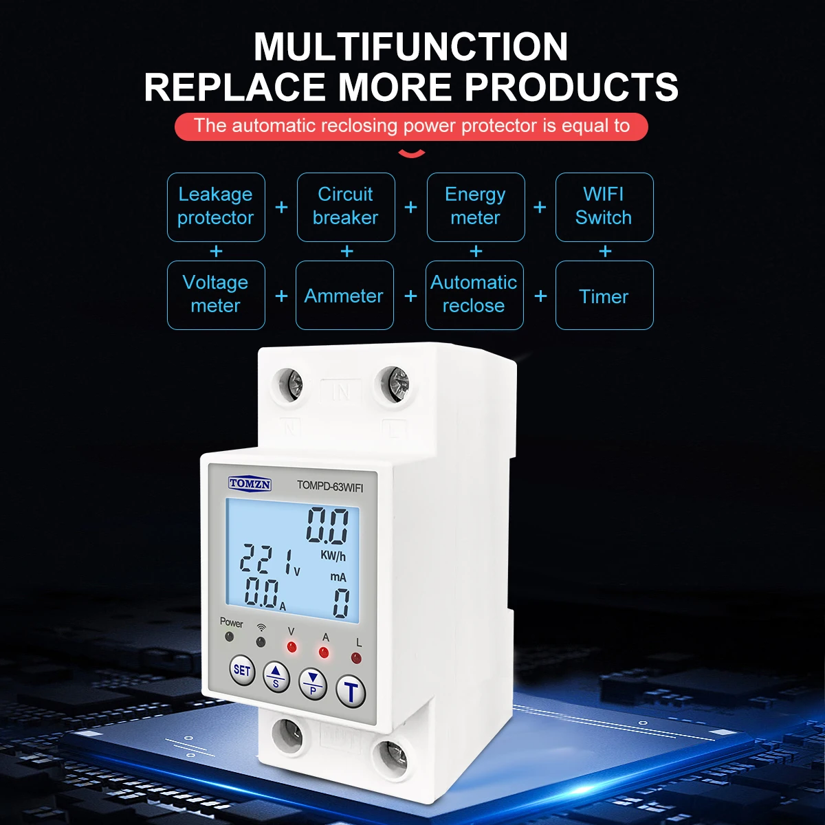 TOMPD-63 Interruttore WFI 63A smartlife TUYA Interruttore automatico Contatore di energia Temporizzatore di misurazione con corrente di tensione e