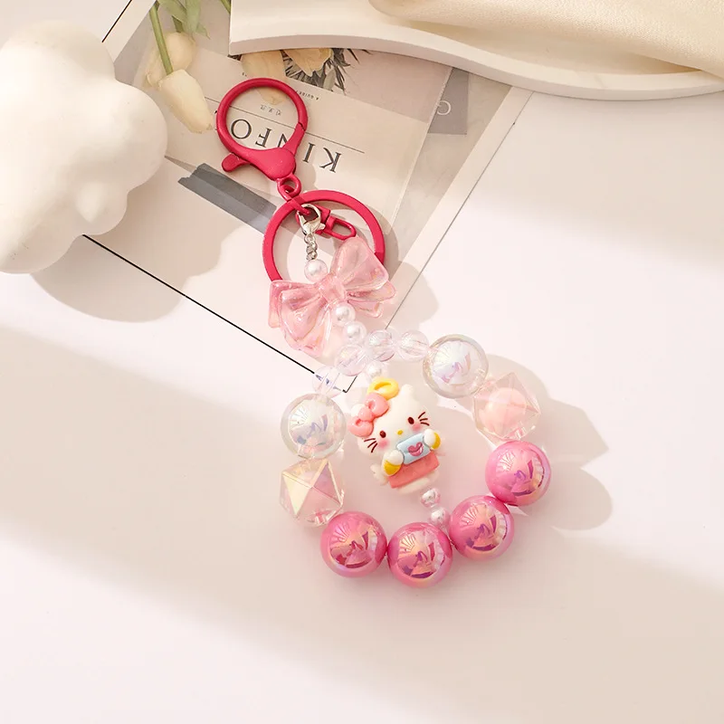 Disney Sanrio Hello Kitty Stitch mickey cartoon girl heart color fun cartoon hand-strung beads acrylic no paint loss keychain