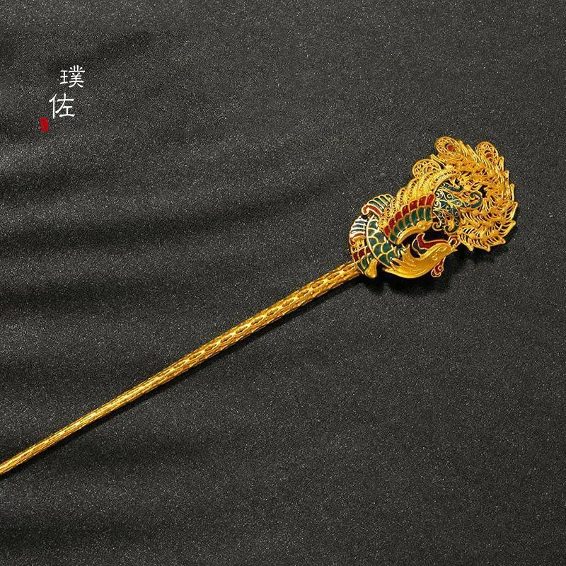 Phoenix ancient filigree burnt blue phoenix hairpin ancient style Chinese wedding hair ornament