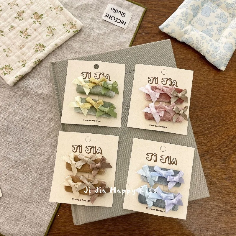 

2 шт./компл. корейские бархатные квадратные заколки BB с бантом, элегантные заколки для волос для малышей, заколки для волос спереди, милые аксессуары для волос